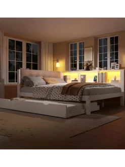 ABRIHOME Betten & Matratzen<140x200cm Einzelbett Tagesbett ausziehbar mit LED