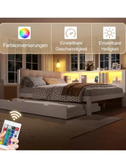 ABRIHOME Betten & Matratzen<140x200cm Einzelbett Tagesbett ausziehbar mit LED