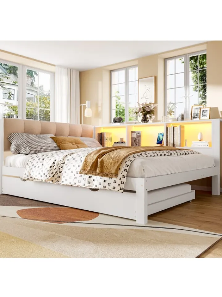 ABRIHOME Betten & Matratzen<140x200cm Einzelbett Tagesbett ausziehbar mit LED