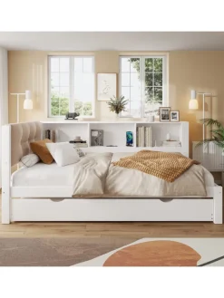 ABRIHOME Betten & Matratzen<90x200cm Einzelbett Tagesbett ausziehbar mit LED