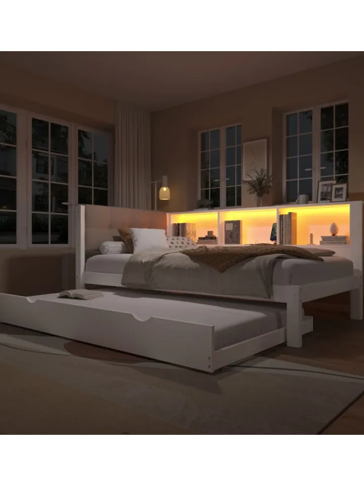 ABRIHOME Betten & Matratzen<90x200cm Einzelbett Tagesbett ausziehbar mit LED