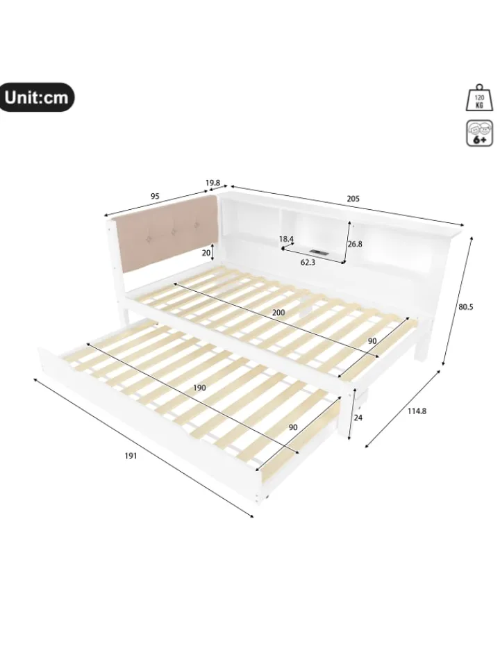 ABRIHOME Betten & Matratzen<90x200cm Einzelbett Tagesbett ausziehbar mit LED