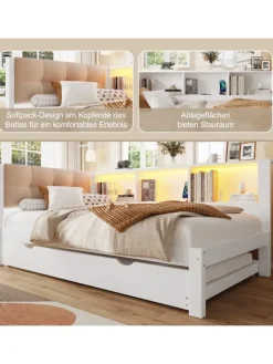 ABRIHOME Betten & Matratzen<90x200cm Einzelbett Tagesbett ausziehbar mit LED