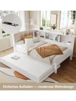 ABRIHOME Betten & Matratzen<90x200cm Einzelbett Tagesbett ausziehbar mit LED