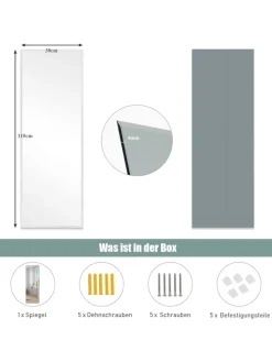 COSTWAY Spiegel<110x38cm Ganzkörperspiegel in Silber