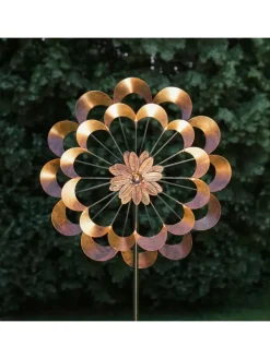 MARELIDA Gartendekoration<XXL Doppel Windrad Windspiel H: 1,8m in kupfer