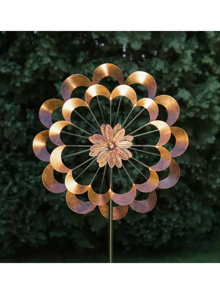 MARELIDA Gartendekoration<XXL Doppel Windrad Windspiel H: 1,8m in kupfer