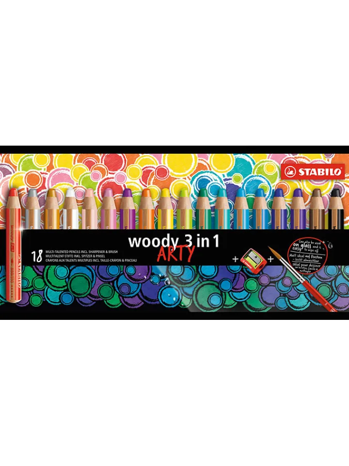 STABILO Büro- & Schulbedarf<XXL-Buntstifte "Woody 3in1 - Arty" - 18 Stück+Spitzer