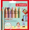 STABILO Büro- & Schulbedarf<XXL-Buntstifte "Woody 3in1 - Pastel" - 6 Stück+Spitzer