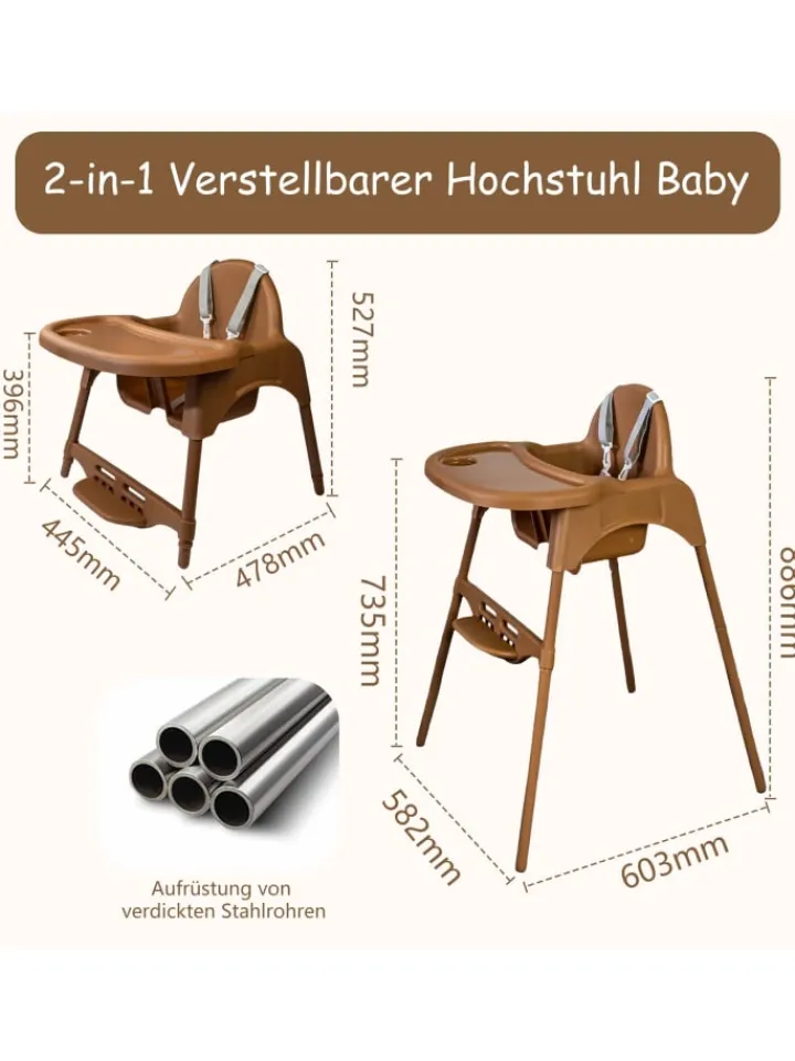 Yalion Babymöbel<Hochstuhl für Babys, höhenverstellbar, abnehmbares Tablett