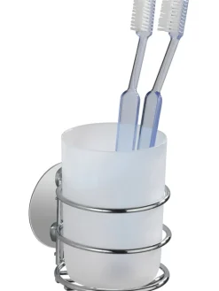Wenko Badaccessoires<Zahnputzbecher in Silber/ Weiß - (B)7,5 x (H)10 x (T)9 cm