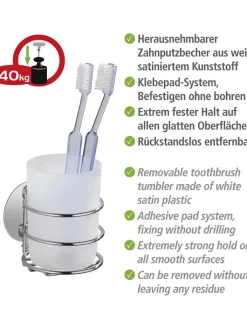 Wenko Badaccessoires<Zahnputzbecher in Silber/ Weiß - (B)7,5 x (H)10 x (T)9 cm