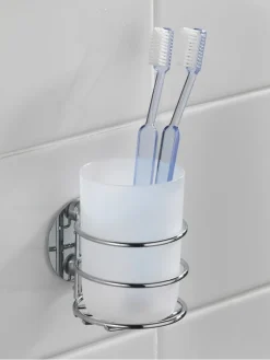 Wenko Badaccessoires<Zahnputzbecher in Silber/ Weiß - (B)7,5 x (H)10 x (T)9 cm