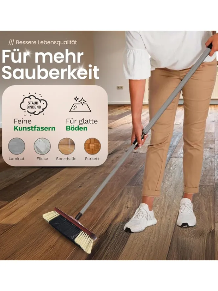 Novaliv Putz- & Waschutensilien<Zimmerbesen mit Stiel ROSSHAAR Mischung Besen weiche Borsten Schrankbe in Braun
