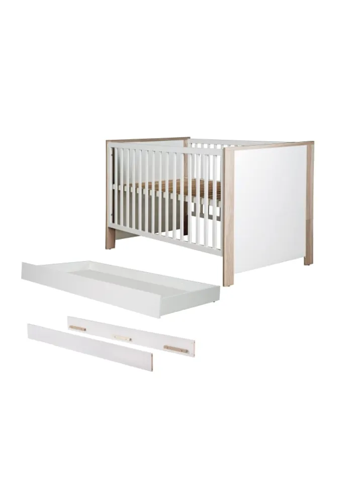 roba Möbel-Sets<Zimmerset Olaf 3-tlg. Luna Elm/Weiß mit Bett, Umbauseiten & Bettkasten