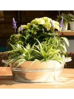 UNUS Gartendekoration<Zinkwanne 12 Liter mit Griffen in Silber