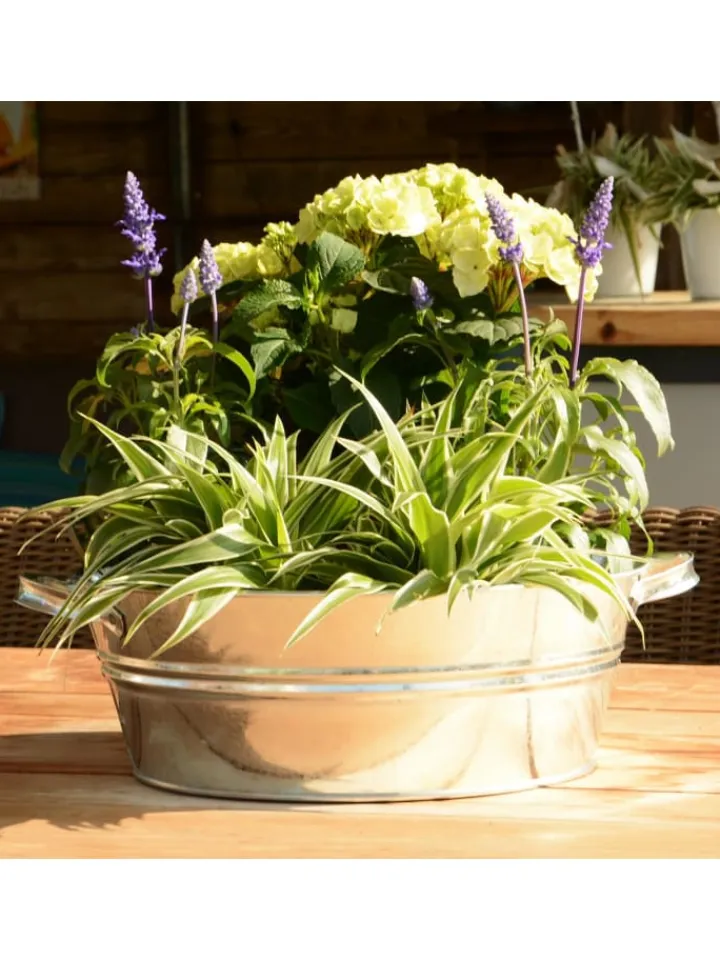 UNUS Gartendekoration<Zinkwanne 12 Liter mit Griffen in Silber
