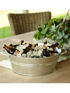 UNUS Gartendekoration<Zinkwanne 12 Liter mit Griffen in Silber