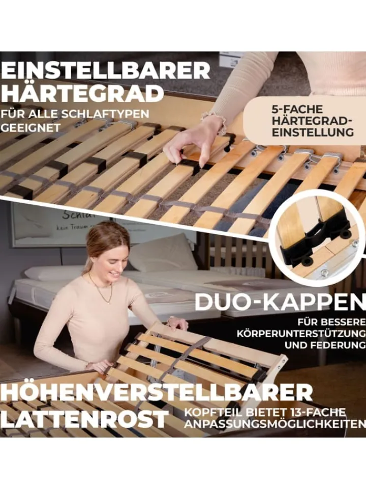 Coemo Betten & Matratzen<7-Zonen Lattenrost Kopfteil verstellbar 90x200 cm in Natur