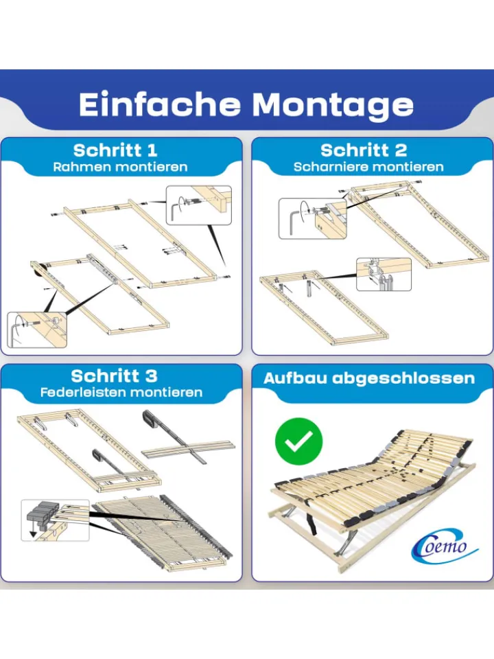 Coemo Betten & Matratzen<7-Zonen Lattenrost PREMIUM Kopf-Fußteil verstellbar in Natur