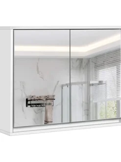COSTWAY Badmöbel|Badezimmermöbel<Zweitüriger Spiegelschrank Wandschrank 55 x 14 x 45 cm in Weiß