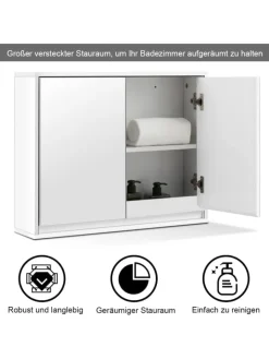 COSTWAY Badmöbel|Badezimmermöbel<Zweitüriger Spiegelschrank Wandschrank 55 x 14 x 45 cm in Weiß