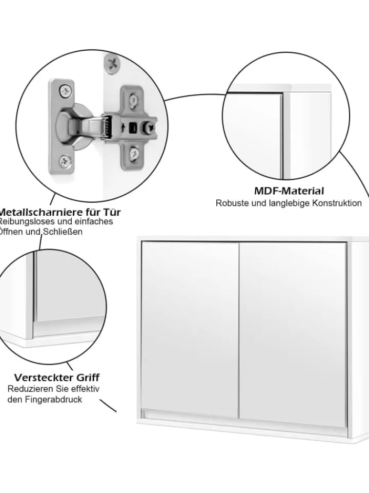 COSTWAY Badmöbel|Badezimmermöbel<Zweitüriger Spiegelschrank Wandschrank 55 x 14 x 45 cm in Weiß