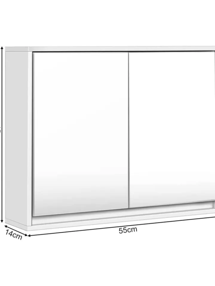 COSTWAY Badmöbel|Badezimmermöbel<Zweitüriger Spiegelschrank Wandschrank 55 x 14 x 45 cm in Weiß